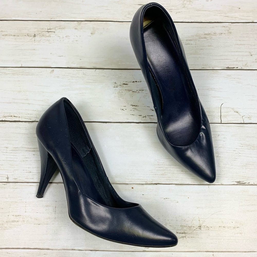 Rush Hour Blue Leather Kitten Heels Pumps